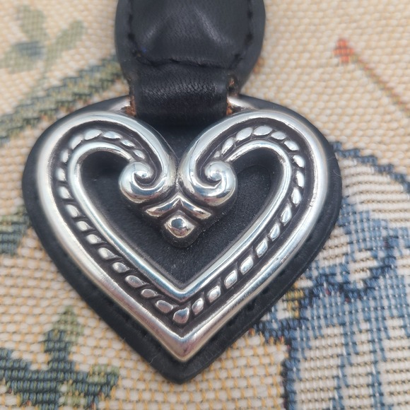 Brighton Butterfly Tapestry Satchel Bag Leather Trim Heart Charms Rare Large - Picture 9 of 13